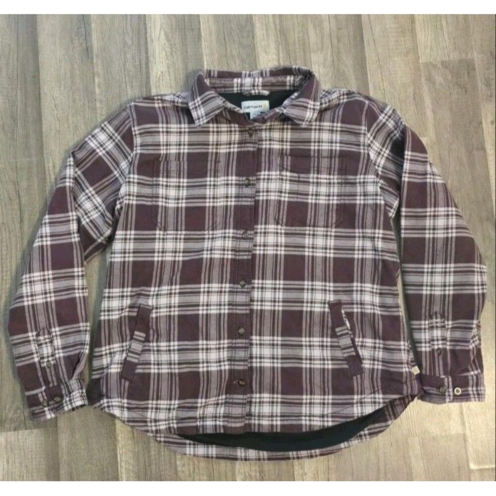 Carhartt Girls L 12/14 Rugged Flex Fleece Lined Plaid Shirt Jacket 104518